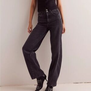 Free People We the Free Black Aster High Rise Straight Jeans Size 27S